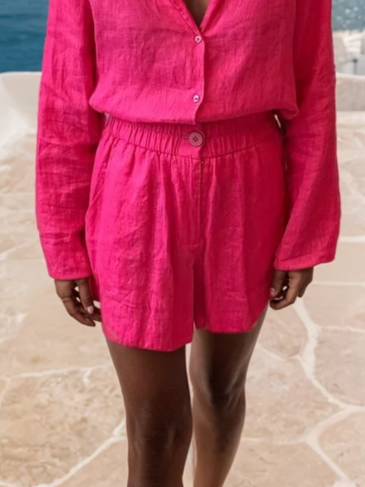 Sunrise Linen High-Waisted Shorts