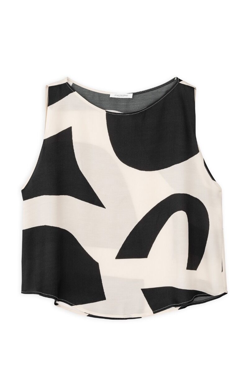 SATIN PRINT SLEEVELES TOP