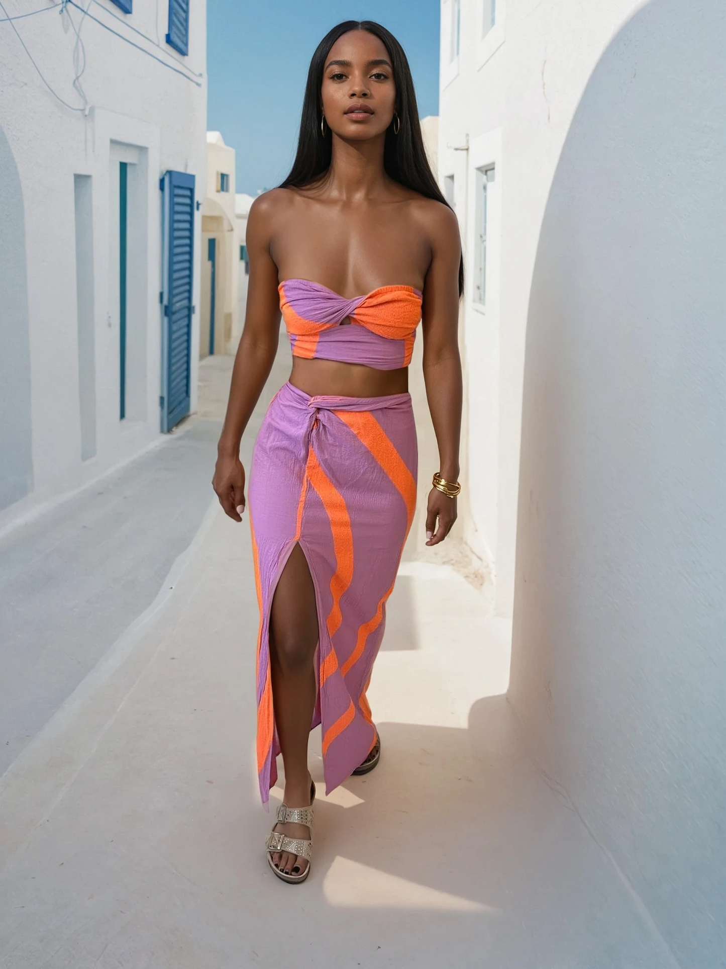 Solea Strapless Crop & Side-Slit Skirt Set
