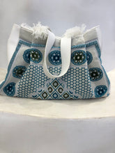 Load image into Gallery viewer, White &amp; Turquoise Tote Bag
